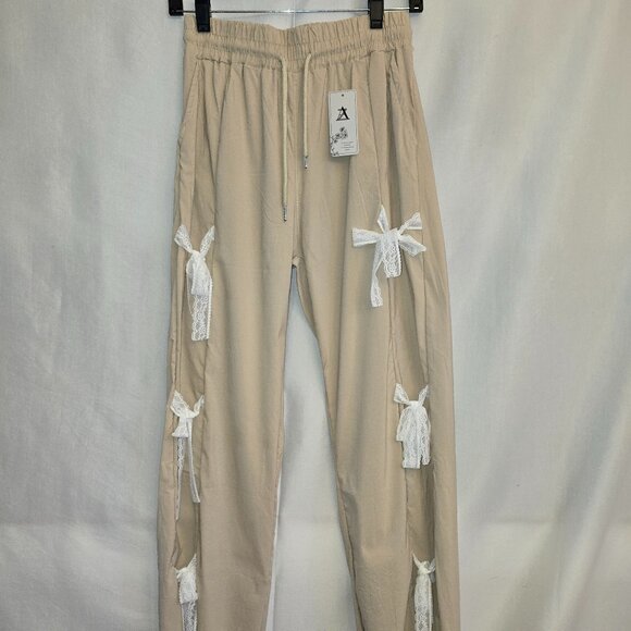 Beige Dress Pants with Bows ties - Picture 1 of 3